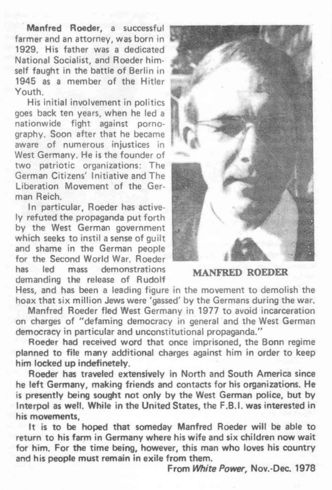 Biography of Manfred Roeder page